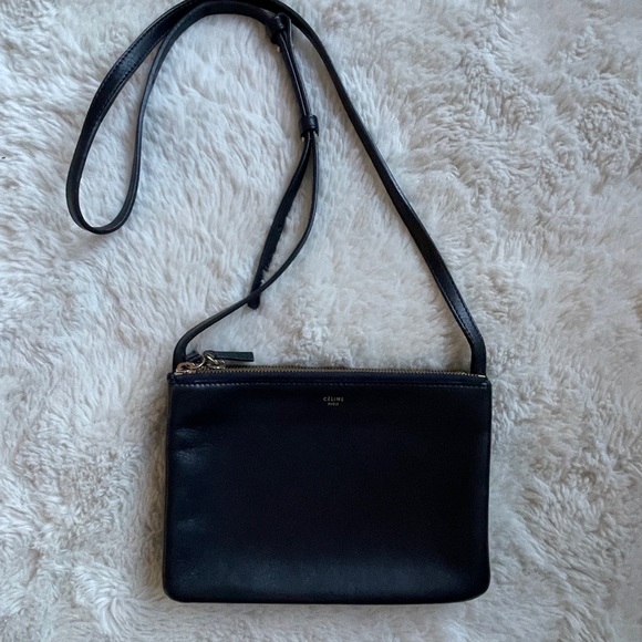 Celine Trio Pouch calfskin Leather Crossbody bag Navy, Leather - Picture 1 of 11